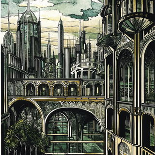 Tidejoint style, Midjourney V6.1: megacity with futuristic bioarchitecture