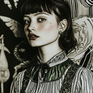 Tidejoint style, Midjourney V6.1: photographic portrait of female protagonist