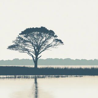 Panelwyrd style, Midjourney V6.1: realistic landscape photograph of quiet dawn