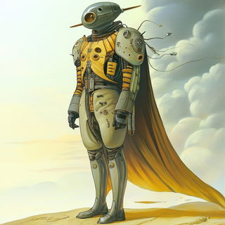 Balloonforge style, Midjourney V6.1: concept art character design of retropunk steam knight