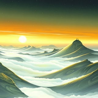 Balloonforge style, Midjourney V6.1: realistic landscape photograph of quiet dawn