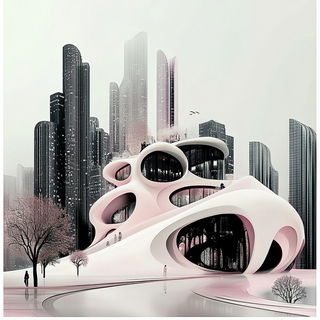 Silhouanatomy style, Midjourney V6.1: megacity with futuristic bioarchitecture