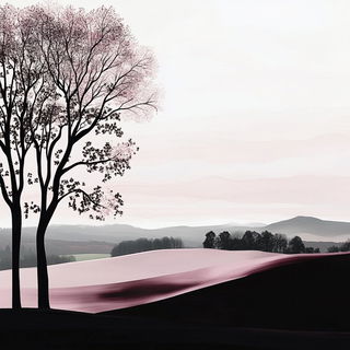 Silhouanatomy style, Midjourney V6.1: realistic landscape photograph of quiet dawn
