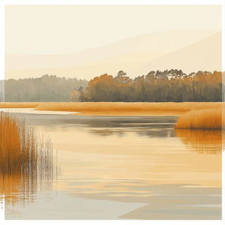 Gilded Botanime style, Midjourney V6.1: realistic landscape photograph of quiet dawn