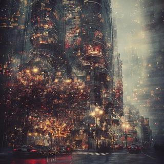 Erogeometrics style, Midjourney V6.1: megacity with futuristic bioarchitecture