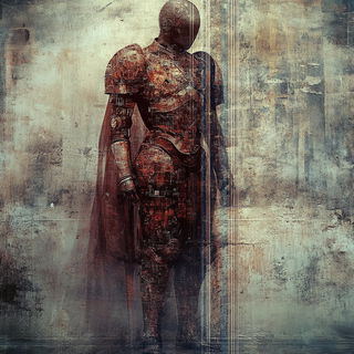 Erogeometrics style, Midjourney V6.1: concept art character design of retropunk steam knight