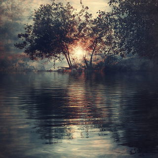 Erogeometrics style, Midjourney V6.1: realistic landscape photograph of quiet dawn