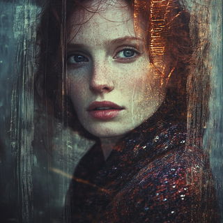 Erogeometrics style, Midjourney V6.1: photographic portrait of female protagonist