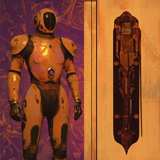 Chromatic Warpweave style, Midjourney V6.1: concept art character design of retropunk steam knight