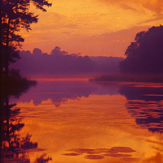 Chromatic Warpweave style, Midjourney V6.1: realistic landscape photograph of quiet dawn