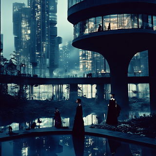 Pigment Currentism style, Midjourney V6.1: megacity with futuristic bioarchitecture