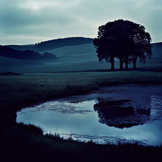 Pigment Currentism style, Midjourney V6.1: realistic landscape photograph of quiet dawn
