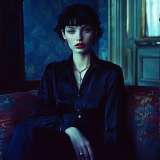 Pigment Currentism style, Midjourney V6.1: photographic portrait of female protagonist