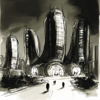 Inkflare Urbanime style, Midjourney V6.1: megacity with futuristic bioarchitecture