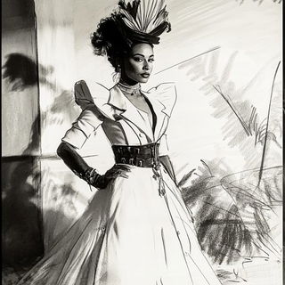 Inkflare Urbanime style, Midjourney V6.1: haute-couture fashion outfit