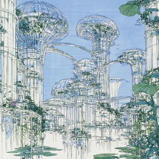 Lithocrenel style, Midjourney V6.1: megacity with futuristic bioarchitecture