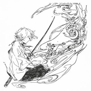 Lithocrenel style, Midjourney V6.1: black-and-white manga comic strip