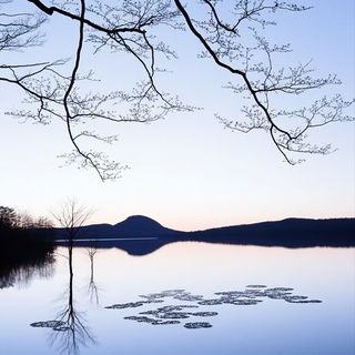 Lithocrenel style, Midjourney V6.1: realistic landscape photograph of quiet dawn