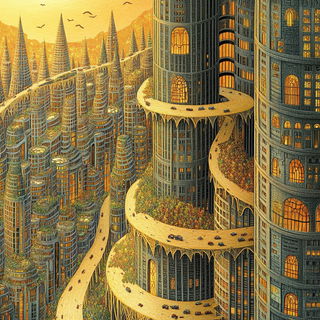 Marzipan Meadow Cartoons style, Midjourney V6.1: megacity with futuristic bioarchitecture