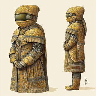 Marzipan Meadow Cartoons style, Midjourney V6.1: concept art character design of retropunk steam knight