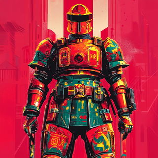Neonforge Waters style, Midjourney V6.1: concept art character design of retropunk steam knight