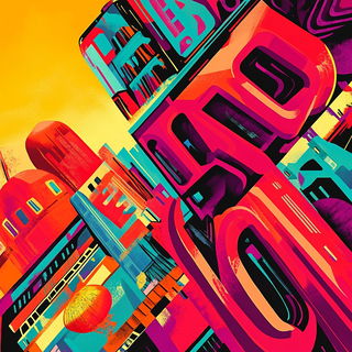 Neonforge Waters style, Midjourney V6.1: typographic composition with large letters