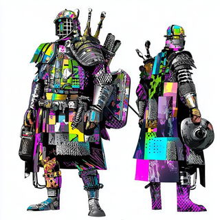 Brushmark Meridianism style, Midjourney V6.1: concept art character design of retropunk steam knight