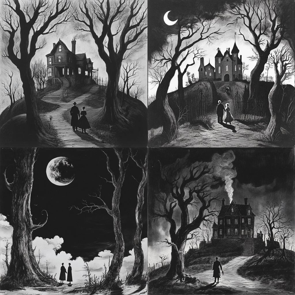 Charles Addams style, Midjourney V6.1, render 1 of 4