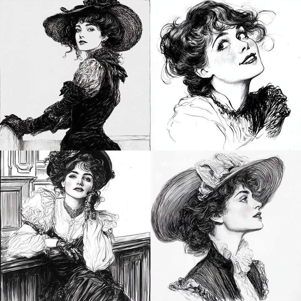 Charles Dana Gibson style, Midjourney V6.1, render 1 of 4