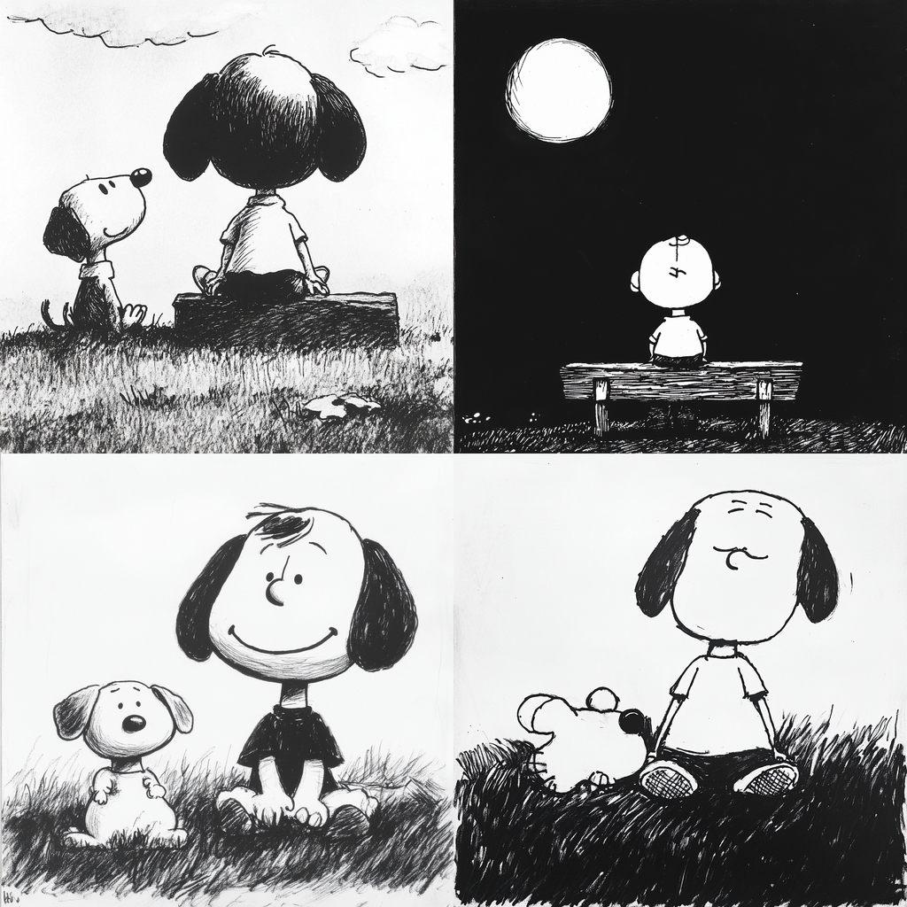 Charles Schulz style, Midjourney V6.1, render 1 of 4