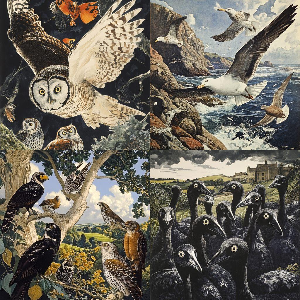 Charles Tunnicliffe style, Midjourney V6.1, render 1 of 4