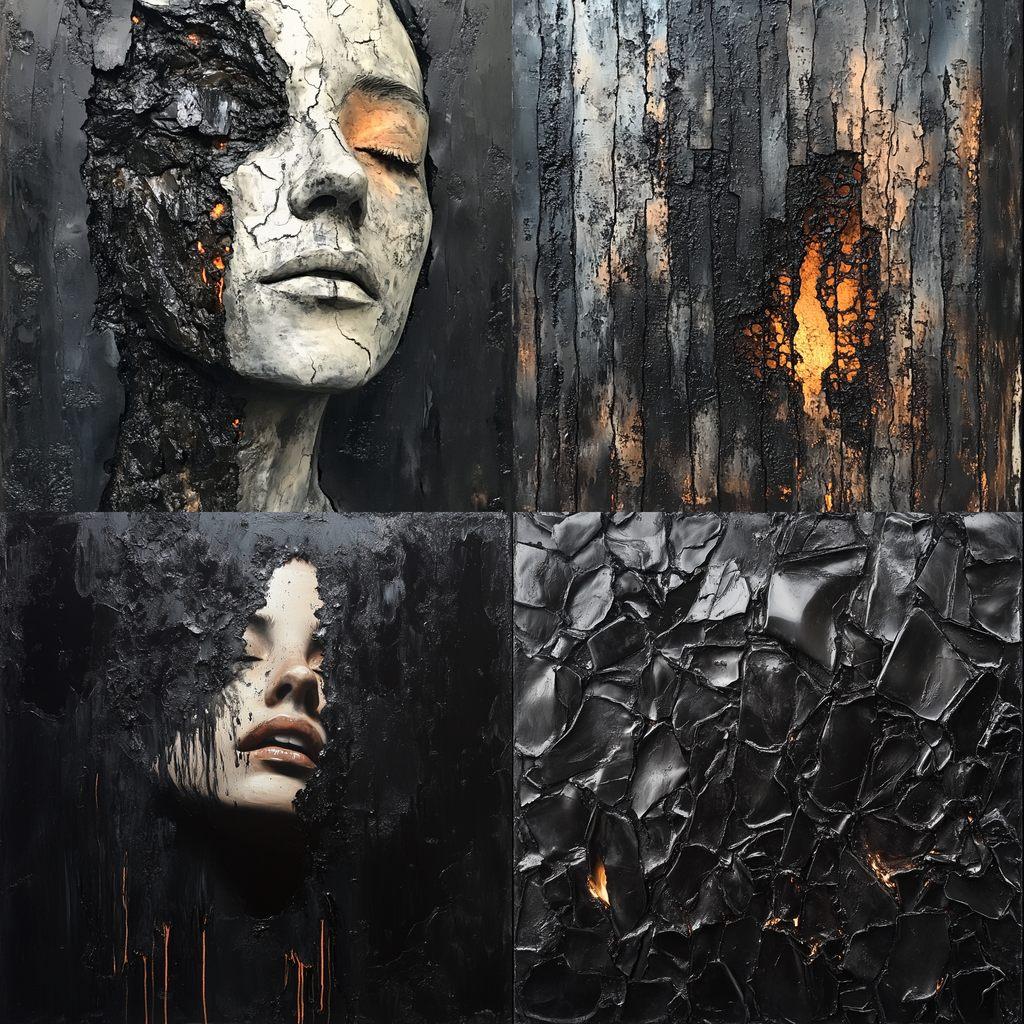 Charred style, Midjourney V6.1, render 1 of 4