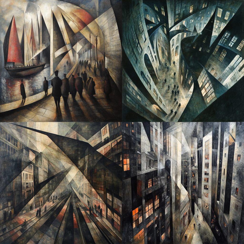 Christopher R. W. Nevinson style, Midjourney V6.1, render 1 of 4