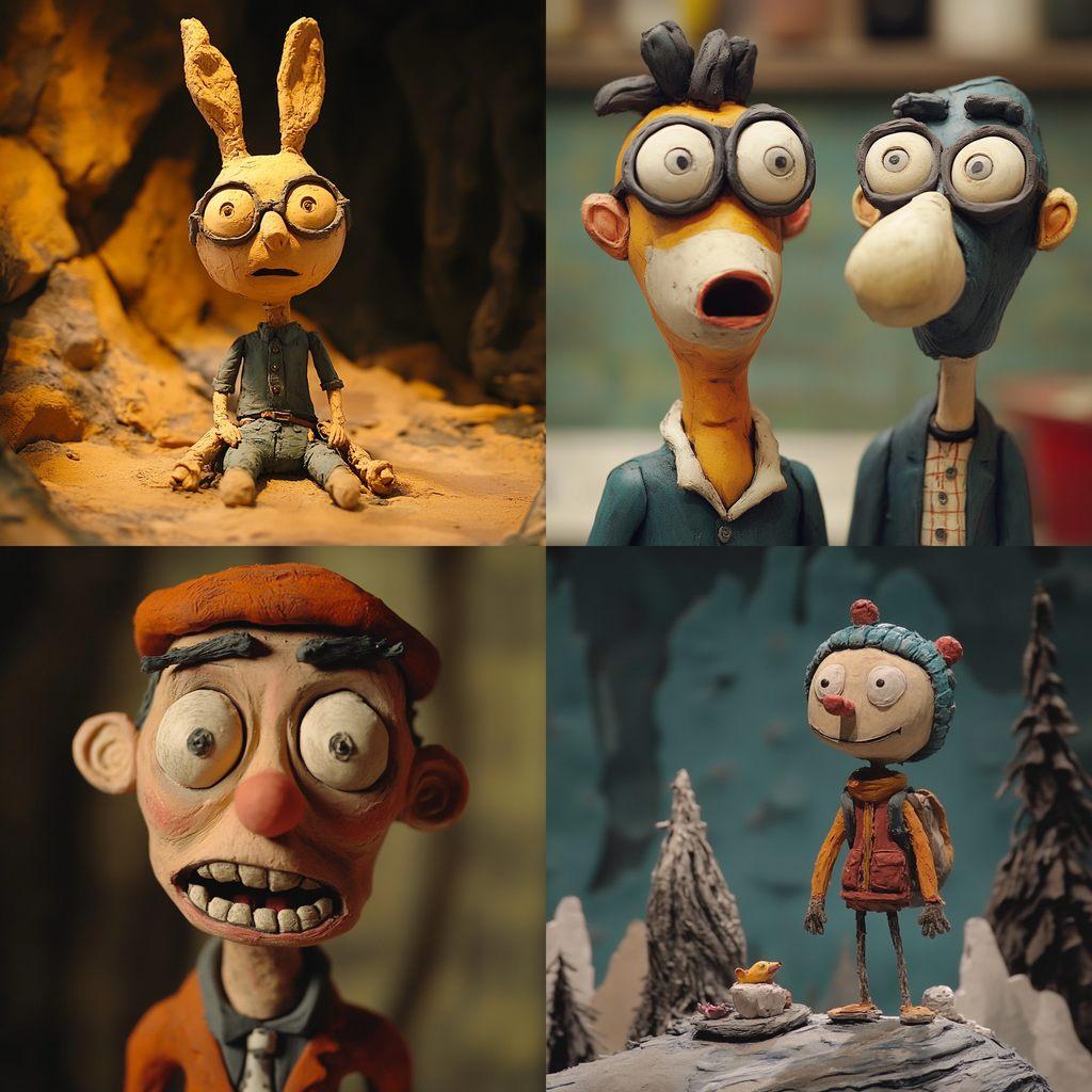 Claymation style, Midjourney V6.1, render 1 of 4