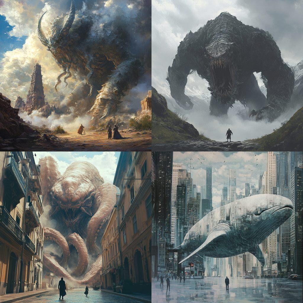 Colossal scale style, Midjourney V6.1, render 1 of 4