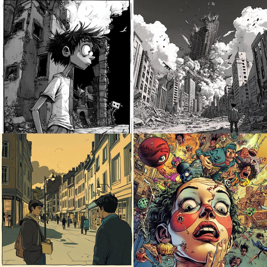 Comic strip style style, Midjourney V6.1, render 1 of 4