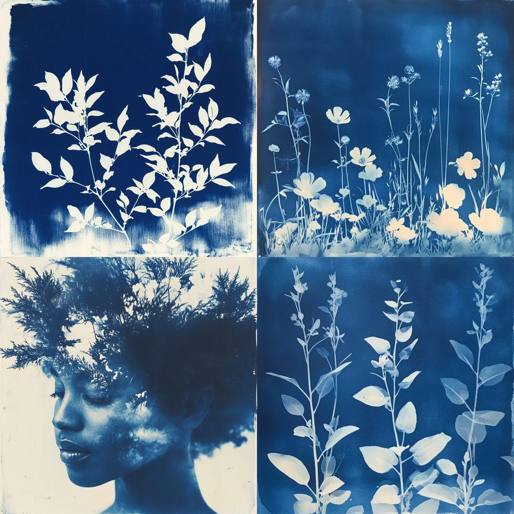 Cyanotype print style, Midjourney V6.1, render 1 of 4