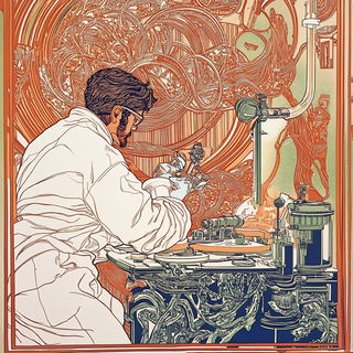 Mushroom Crown Vignettes style, Midjourney V6.1: editorial illustration for popular scientific magazine cover