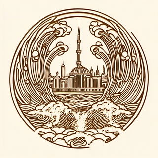 Mushroom Crown Vignettes style, Midjourney V6.1: bold minimalist logo design for Istanbul city municipal services