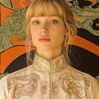 Mushroom Crown Vignettes style, Midjourney V6.1: photographic portrait of female protagonist