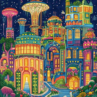 Terracework style, Midjourney V6.1: megacity with futuristic bioarchitecture