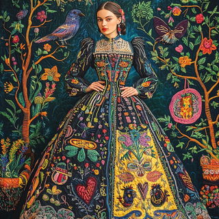 Terracework style, Midjourney V6.1: haute-couture fashion outfit