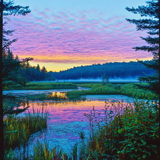 Terracework style, Midjourney V6.1: realistic landscape photograph of quiet dawn
