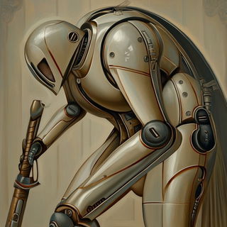 Mosaic Silhouette Deco style, Midjourney V6.1: concept art character design of retropunk steam knight