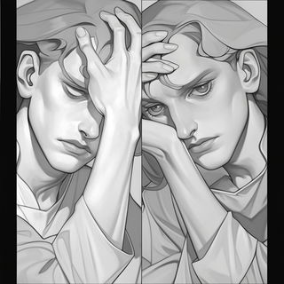 Mosaic Silhouette Deco style, Midjourney V6.1: black-and-white manga comic strip