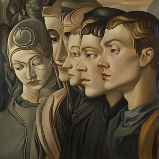 Mosaic Silhouette Deco style, Midjourney V6.1: classical 18th-century oil painting