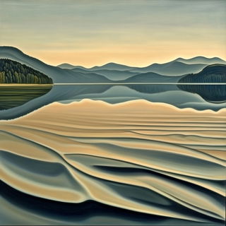 Mosaic Silhouette Deco style, Midjourney V6.1: realistic landscape photograph of quiet dawn
