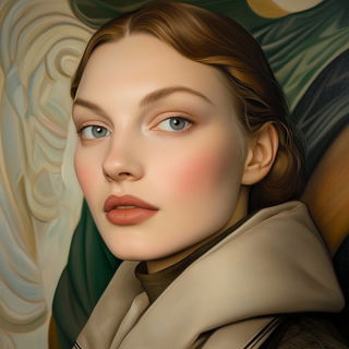 Mosaic Silhouette Deco style, Midjourney V6.1: photographic portrait of female protagonist
