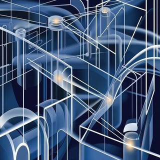 Mosaic Silhouette Deco style, Midjourney V6.1: technical infrastructure blueprint schematics