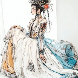 Needlemoon style, Midjourney V6.1: haute-couture fashion outfit